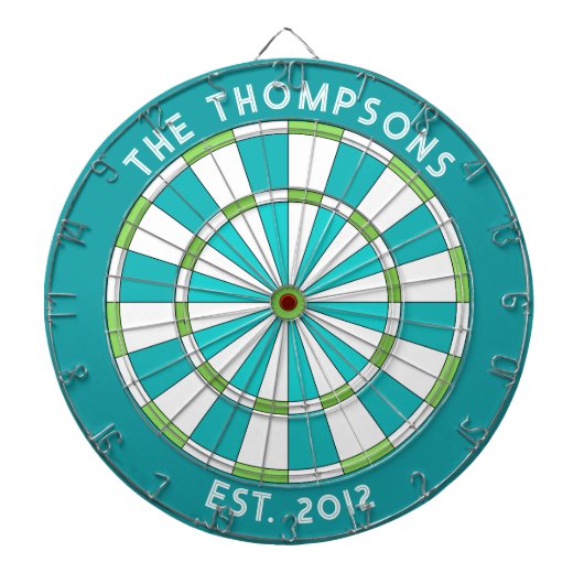 Aangepaste familienaam Blauwgroen Blauw Wit Dartbo Dartbord (Voorkant)