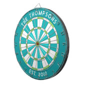 Aangepaste familienaam Blauwgroen Blauw Wit Dartbo Dartbord (Voorkant Rechts)