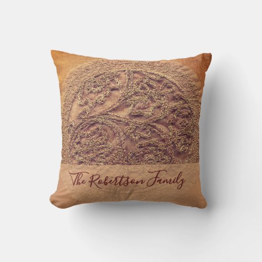 Aangepaste familienaam Boho bloem in retro verbran Kussen (Voorkant)