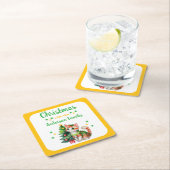 Aangepaste familienaam boom en kat geel Kerstmis Kartonnen Onderzetters (Insitu)