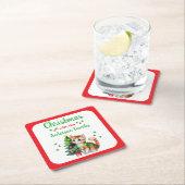 Aangepaste familienaam boom en kat rode kerst kartonnen onderzetters (Insitu)