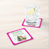 Aangepaste familienaam boom en kat roze Kerstmis Kartonnen Onderzetters (Insitu)