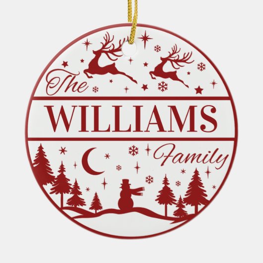 Aangepaste familienaam Classic Christmas Keepsake Keramisch Ornament (Voorkant)