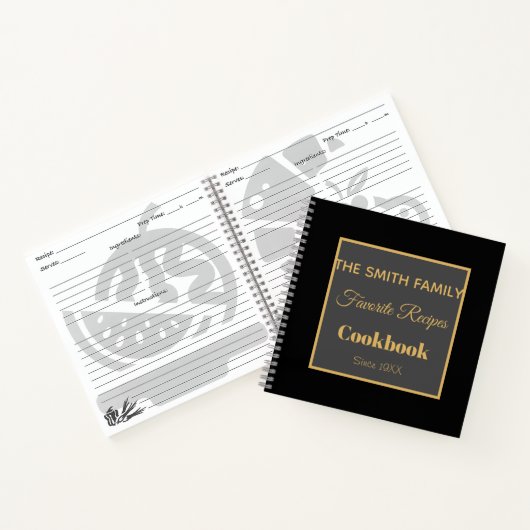 Aangepaste familienaam Cookbook BLACK Recipe Notitieboek (Binnen)