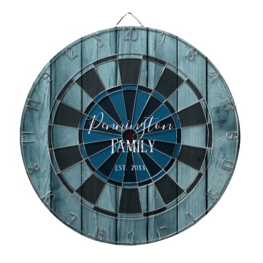 Aangepaste familienaam Datum Blauw hout Dartbord (Voorkant)