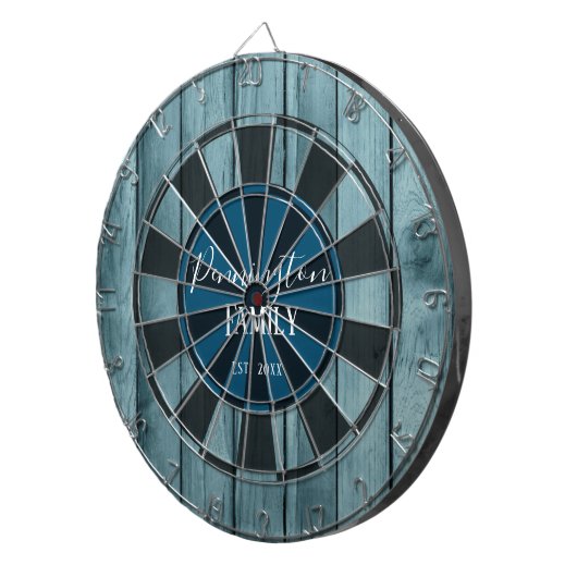 Aangepaste familienaam Datum Blauw hout Dartbord (Voorkant Rechts)