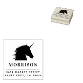 Aangepaste familienaam & Eenhoorn Retouradres Hout Rubberstempel (Gestempeld)