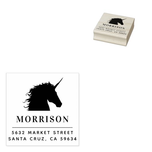 Aangepaste familienaam & Eenhoorn Retouradres Hout Rubberstempel (Gestempeld)