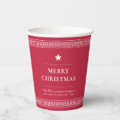 Aangepaste familienaam Elegant Red Christmas Party Papieren Bekers (Voorkant)