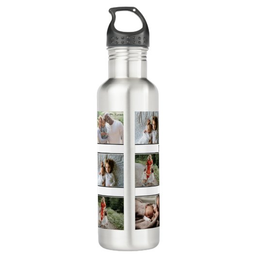 Aangepaste familienaam en 12 Photo Collage familie Waterfles (Achterkant)