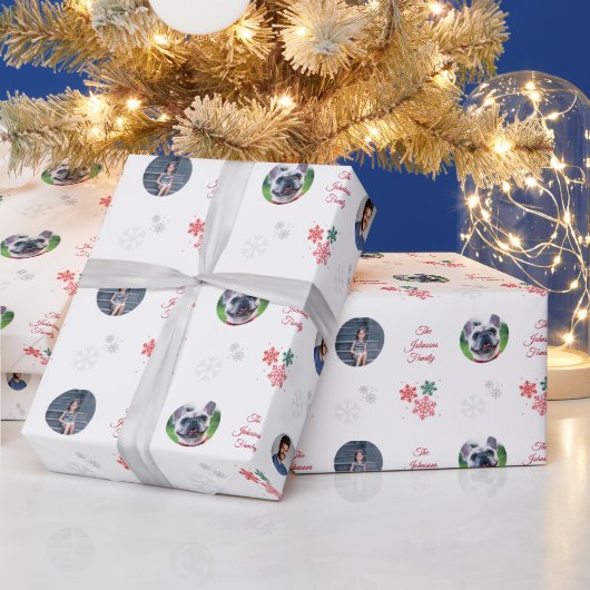 Aangepaste familienaam en 5 foto-inkuilpaden cadeaupapier (Feestdagen)