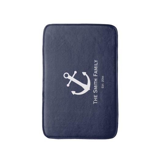 Aangepaste familienaam en Est. Nautische badmat (Voorkant Verticaal)