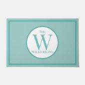 Aangepaste familienaam en Initiaal op Blauwgroen Deurmat (Voorkant)