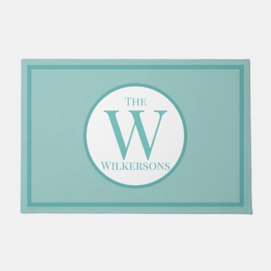 Aangepaste familienaam en Initiaal op Blauwgroen Deurmat (Voorkant)
