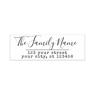 Aangepaste familienaam en retouradres handgeschrev  zelfinktende stempel