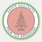 Aangepaste familienaam fijne feestdagen Kerstboom Ronde Sticker (Voorkant)
