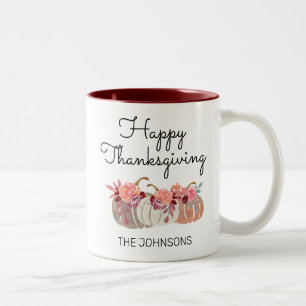 Aangepaste familienaam Floral Pumpkins Thanksgivin Tweekleurige Koffiemok