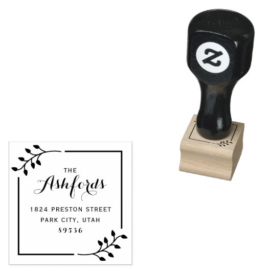 Aangepaste familienaam Foliage Corners Retouradres Rubberstempel (Gestempeld)
