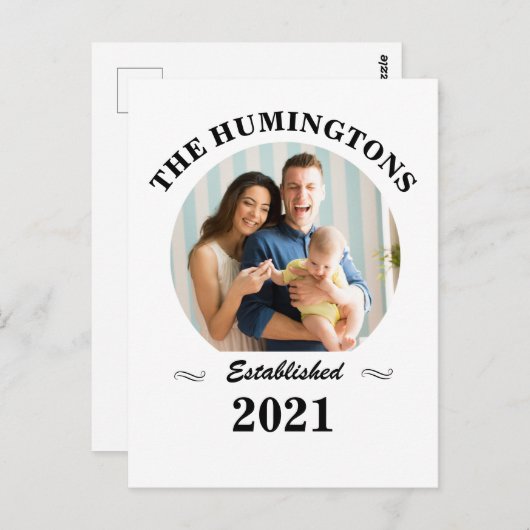 Aangepaste familienaam, foto en oprichtingsjaar  briefkaart (Voorkant / Achterkant)