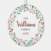 Aangepaste familienaam foto kerst bloemstuk keramisch ornament (Links)