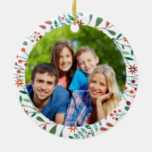 Aangepaste familienaam foto kerst bloemstuk keramisch ornament (Achterkant)