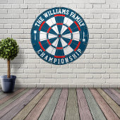 Aangepaste familienaam gepersonaliseerd blauw rood dartbord