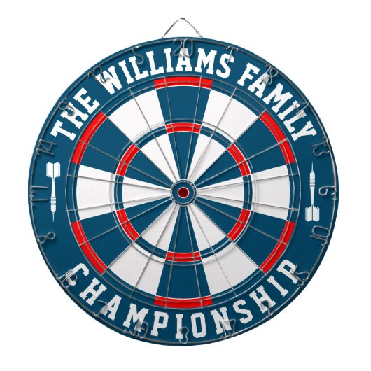 Aangepaste familienaam gepersonaliseerd blauw rood dartbord (Voorkant)