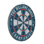 Aangepaste familienaam gepersonaliseerd blauw rood dartbord (Voorkant Links)