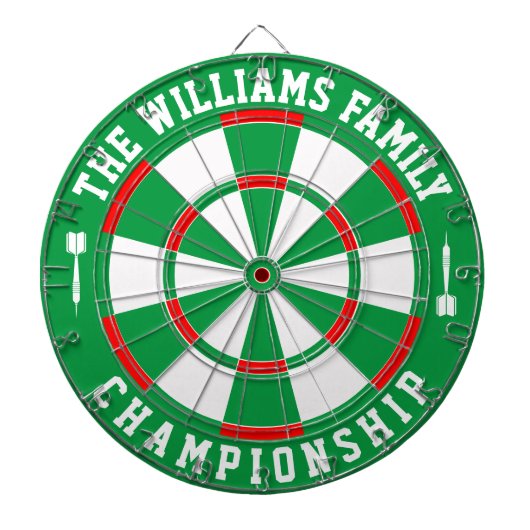 Aangepaste familienaam gepersonaliseerd groen wit dartbord (Voorkant)