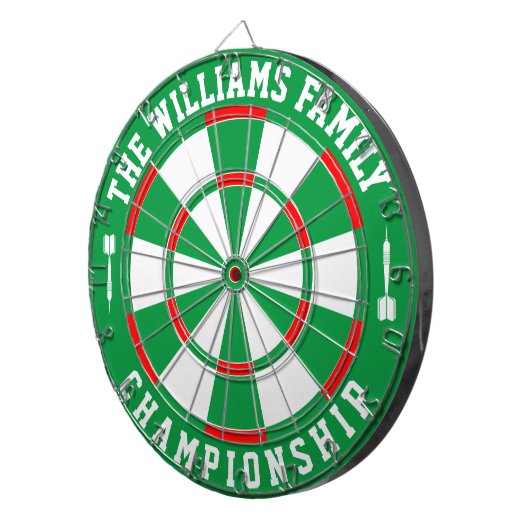 Aangepaste familienaam gepersonaliseerd groen wit dartbord (Voorkant Rechts)