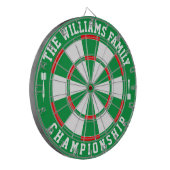 Aangepaste familienaam gepersonaliseerd groen wit dartbord (Voorkant Links)
