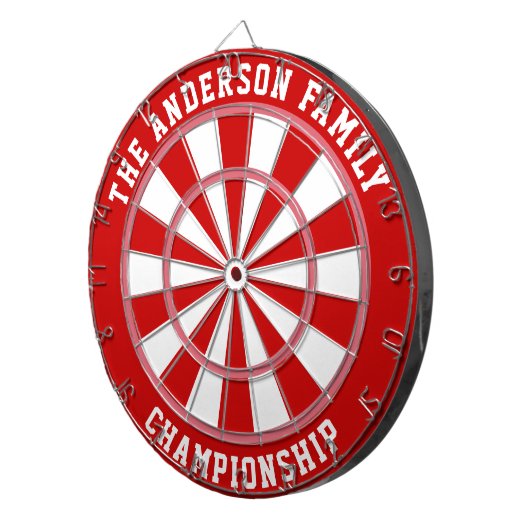Aangepaste familienaam gepersonaliseerd rood dartb dartbord (Voorkant Rechts)