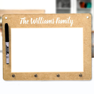 Aangepaste familienaam gepersonaliseerd whiteboard met sleutelhanger