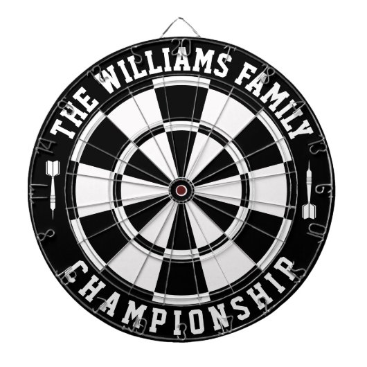 Aangepaste familienaam gepersonaliseerd zwart wit dartbord (Voorkant)