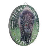 Aangepaste familienaam gepersonaliseerde bizonfoto dartbord (Voorkant Links)