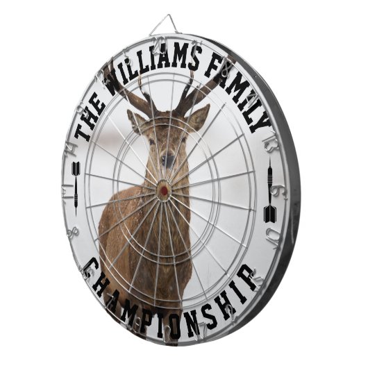 Aangepaste familienaam gepersonaliseerde hertenfot dartbord (Voorkant Rechts)