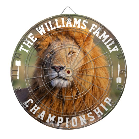 Aangepaste familienaam gepersonaliseerde leeuw fot dartbord (Voorkant)
