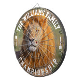 Aangepaste familienaam gepersonaliseerde leeuw fot dartbord (Voorkant Rechts)