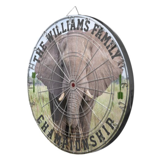 Aangepaste familienaam gepersonaliseerde olifant f dartbord (Voorkant Rechts)
