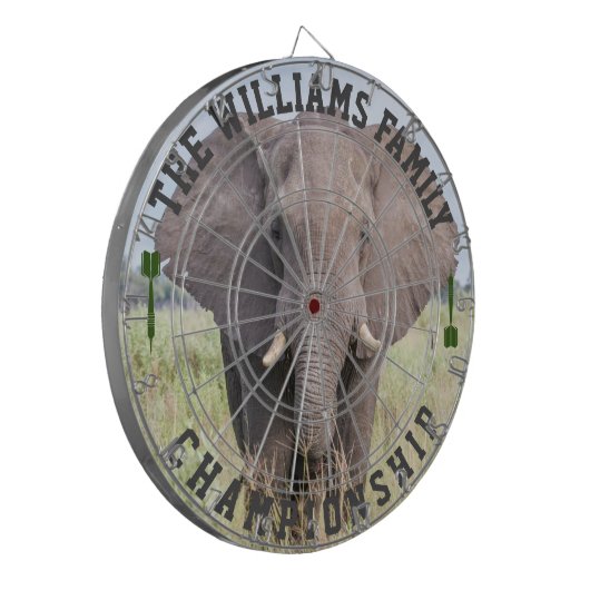 Aangepaste familienaam gepersonaliseerde olifant f dartbord (Voorkant Links)