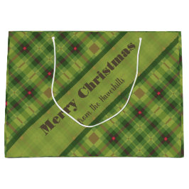 Aangepaste familienaam Green Plaid Merry Christmas Groot Cadeauzakje