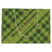 Aangepaste familienaam Green Plaid Merry Christmas Groot Cadeauzakje (Achterkant)