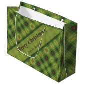 Aangepaste familienaam Green Plaid Merry Christmas Groot Cadeauzakje (Voorkant Gekanteld)