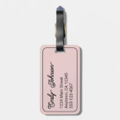 Aangepaste familienaam in elegante script roze bagagelabel (Achterkant verticaal)