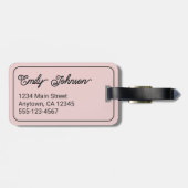 Aangepaste familienaam in elegante script roze bagagelabel (Achterkant horizontaal)