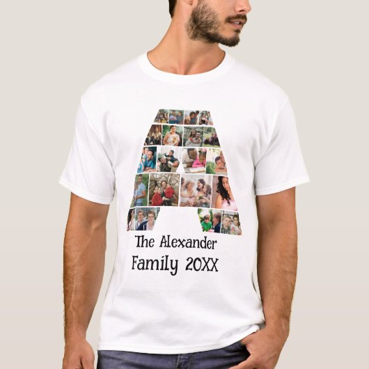 Aangepaste familienaam Initiaal Monogram Foto Coll T-shirt (Voorkant)