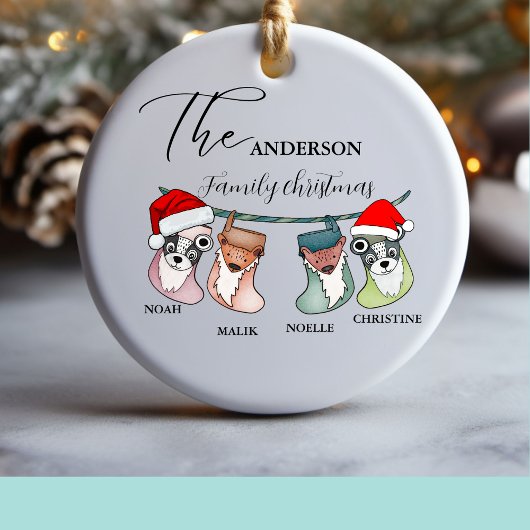 Aangepaste familienaam kerst familie cadeau keramisch ornament