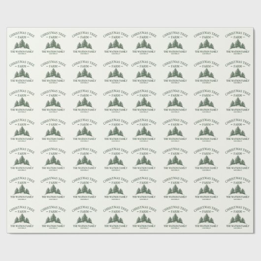 Aangepaste Familienaam Kerstboom Boerderij Retro Cadeaupapier (Vlak)