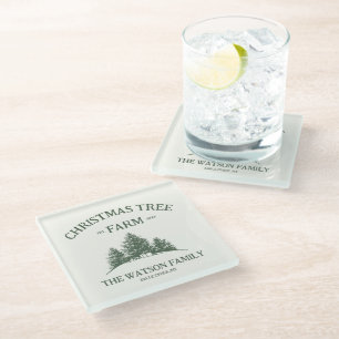 Aangepaste Familienaam Kerstboom Boerderij Retro Glazen Onderzetter