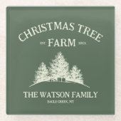 Aangepaste Familienaam Kerstboom Boerderij Retro Glazen Onderzetter (Voorkant)
